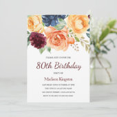 Invitation Burgundy Peach Navy Floral 80e Anniversaire (Debout devant)