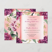 Invitation Burgundy Peach rose Floral Tropical Peony Annivers (Devant / Derrière)