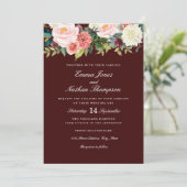 Invitation Burgundy Pêche Botanique Aquarelle Florale Mariage (Debout devant)