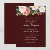 Invitation Burgundy Pêche Botanique Aquarelle Florale Mariage (Devant / Derrière)