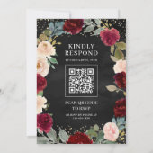 Invitation Burgundy Pêche Floral QR Code Black Muslim Mariage (Dos)