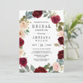 Invitation Burgundy Pêche Florale Photo QR Code Fête des mari (Debout devant)