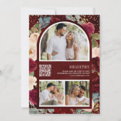 Invitation Burgundy Pêche Florale Photo QR Code Fête des mari (Dos)