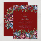 Invitation Burgundy Peony et Blue Rose Couples Douche (Devant / Derrière)