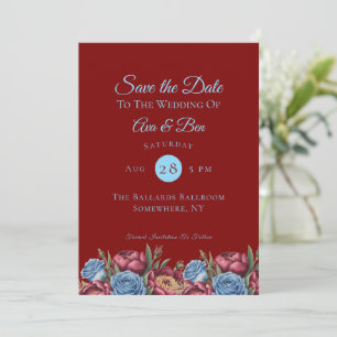 Invitation Burgundy Peony et Blue Rose Enregistrer la date