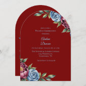 Invitation Burgundy Peony et Blue Rose Mariage Célébration (Devant / Derrière)