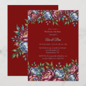 Invitation Burgundy Peony et Blue Rose Wedding shower (Devant / Derrière)