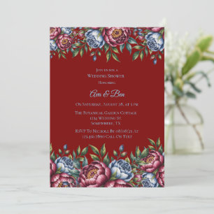Invitation Burgundy Peony et Blue Rose Wedding shower