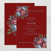 Invitation Burgundy Peony et Blue Rose Wedding shower (Devant / Derrière)