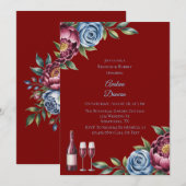 Invitation Burgundy Peony et Rose bleu Brunch & Bubbly (Devant / Derrière)
