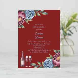 Invitation Burgundy Peony et Rose bleu Brunch & Bubbly