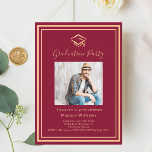 Invitation Burgundy photo casquette Graduation Party