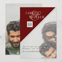 Burgundy Photo Wedding Inviter Enregistrer Date QR