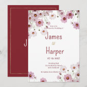 Invitation Burgundy pink blossom cosmos flower Wedding (Devant / Derrière)