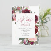 Invitation Burgundy Pink Floral Baby Girl Sprinkle Shower (Debout devant)