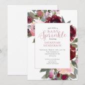 Invitation Burgundy Pink Floral Baby Girl Sprinkle Shower (Devant / Derrière)