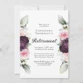 Invitation Burgundy Pink Floral Élégant Parti de retraite (Devant)
