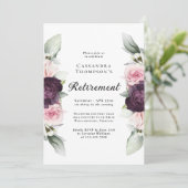 Invitation Burgundy Pink Floral Élégant Parti de retraite (Debout devant)