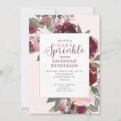 Invitation Burgundy Pink Floral for Girl Sprinkle Baby Shower (Devant)