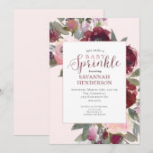 Invitation Burgundy Pink Floral for Girl Sprinkle Baby Shower (Devant / Derrière)