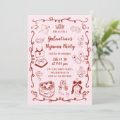 Invitation Burgundy Pink Hand Drawn Galentine's Pajama Party (Debout devant)