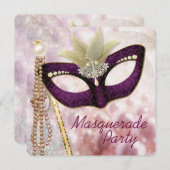 Invitation Burgundy Pink Masquerade Party (Devant / Derrière)