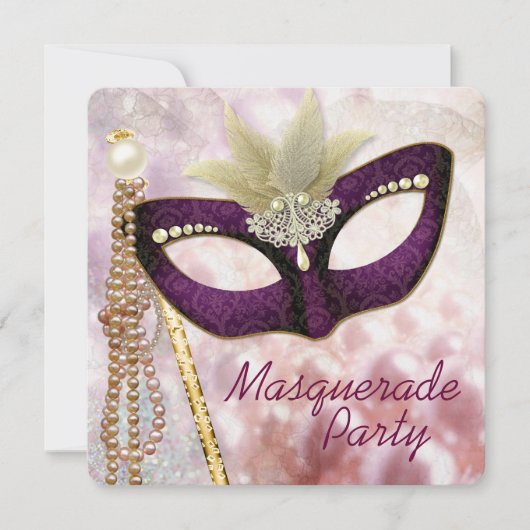 Invitation Burgundy Pink Masquerade Party (Devant)