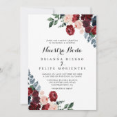 Invitation Burgundy Pink Navy Floral Nuestra Boda Mariage (Devant)