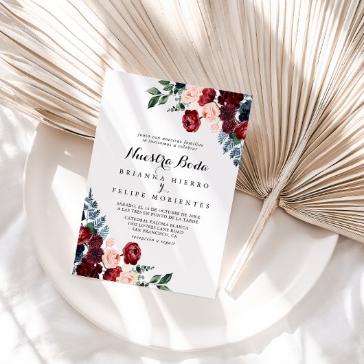 Invitation Burgundy Pink Navy Floral Nuestra Boda Mariage