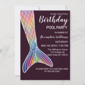 Invitation Burgundy Pink Purple Mermaid Piscine à queue Anniv (Devant)