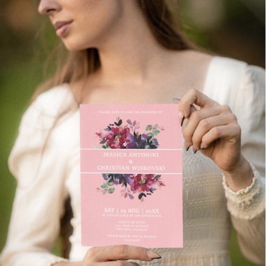 Invitation Burgundy Plum Floral Cocktail Mariage rose