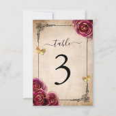 Invitation Burgundy Plum Gold Rose Mariage Tableau Numéro Car (Devant)