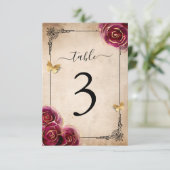 Invitation Burgundy Plum Gold Rose Mariage Tableau Numéro Car (Debout devant)