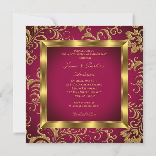 Invitation Burgundy Plum Or Photo 50e Anniversaire de Mariage (Dos)