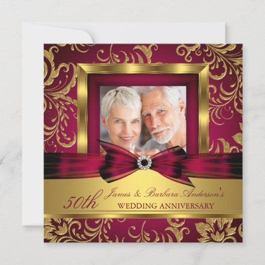 Invitation Burgundy Plum Or Photo 50e Anniversaire de Mariage (Devant)