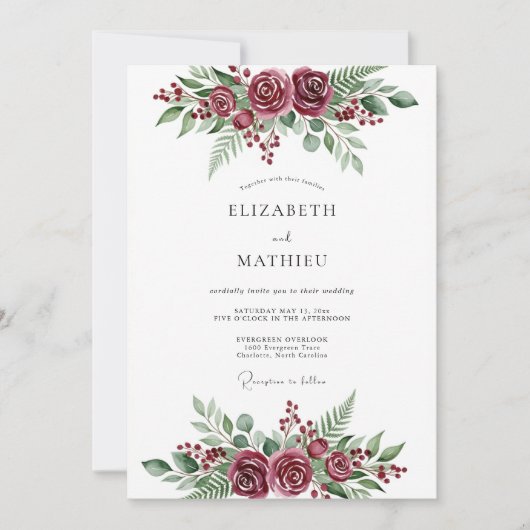Invitation Burgundy Poetic Winter Wedding (Devant)
