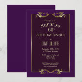 Invitation Burgundy Purple Gold Surprise 60e anniversaire Dîn (Devant / Derrière)