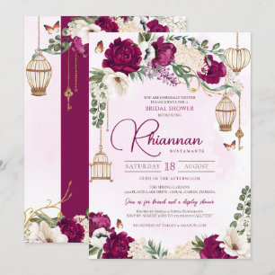 Invitation Burgundy Purple Or Floral Élégante Fête des mariée