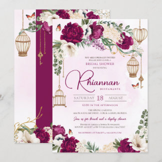 Invitation Burgundy Purple Or Floral Élégante Fête des mariée