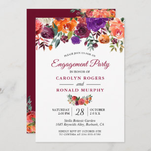 Invitation Burgundy Purple Orange Floral