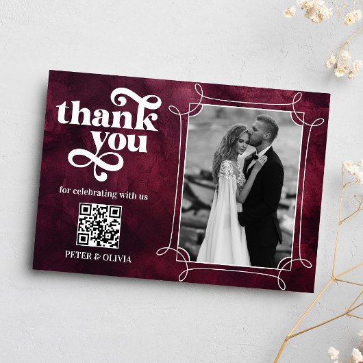 Invitation Burgundy QR Code Bold Typography Thank you Card