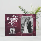 Invitation Burgundy QR Code Bold Typography Thank you Card (Debout devant)
