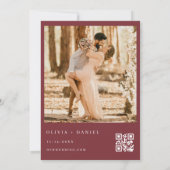 Invitation Burgundy QR Code Classic Crest Photo Mariage (Dos)