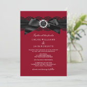 Invitation Burgundy Red & Black Pearl Bow Wedding Invite (Debout devant)