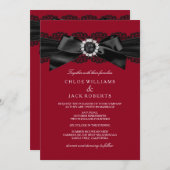 Invitation Burgundy Red & Black Pearl Bow Wedding Invite (Devant / Derrière)