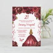 Invitation Burgundy Red Blonde Hair Princess Anniversaire (Debout devant)