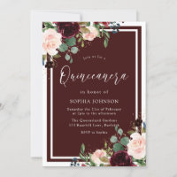 Burgundy Red & Blush Floral Quinceanera Party
