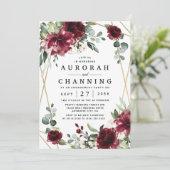 Invitation Burgundy Red Blush Gold Green Party (Debout devant)