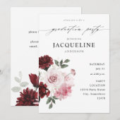 Invitation Burgundy Red & Blush Pink Floral Graduation Party (Devant / Derrière)