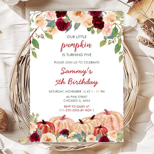 Invitation Burgundy Red et Blush Citrouille fête d'anniversai